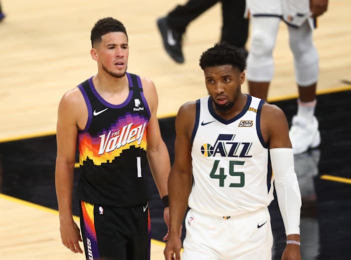 Donovan Mitchell (45) and Devin Booker (1)